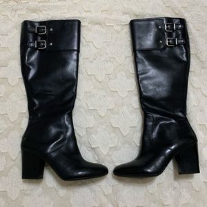 NEW Antonio Melani Black Leather Knee High Boots